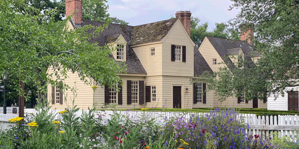 View from the George Reid House Garden of the Orlando Jones House, located at the corner of Duke of Gloucester Street and Colonial Street.